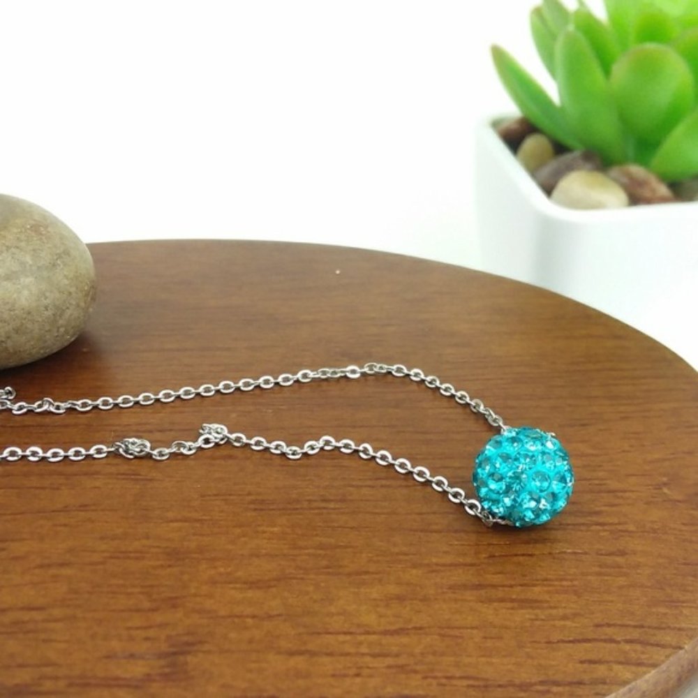 Turquoise Rhinestone Bead Necklace